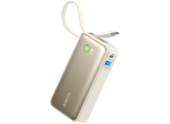 Anker Nano Power Bank, 10,000mAh Portable Charger with Built-In USB-C Cable, 30W Max Output, for iPhone 16/15 Series, MacBook, AirPods, and More - Shell White
